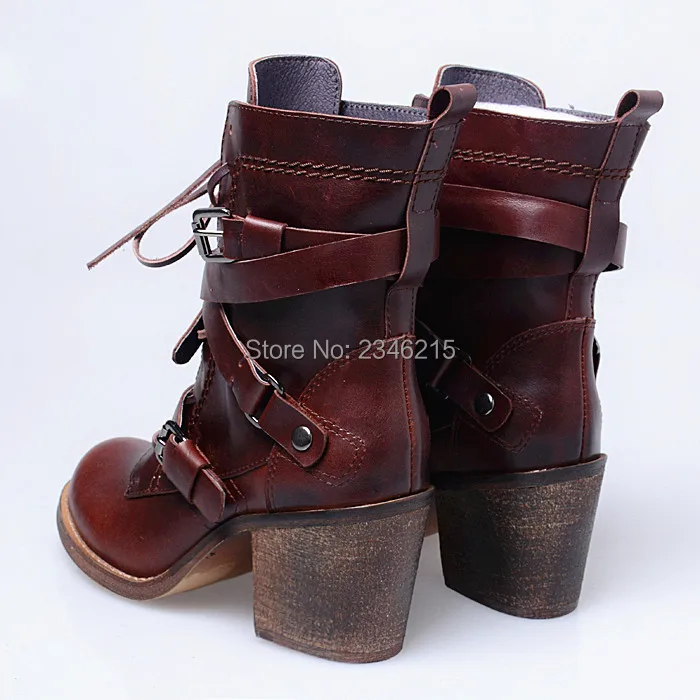 Zobairou botas mujer модные Обувь на высоком каблуке на шнуровке ковбойские ботинки в стиле панк Байкер Ботинки женские непромокаемые сапоги