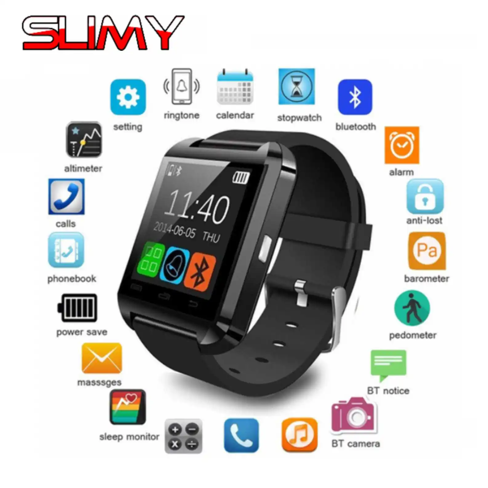 Slimy Bluetooth Smart Watch U8 Smartwatch Pedometer for IOS IPhone Samsung Huawei Android Phones Best Gift for Women Men Kids