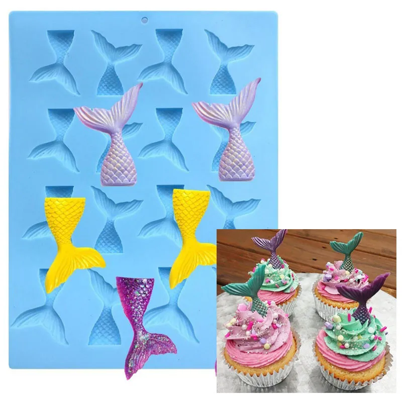 

Silicone Mini Mermaid Tail Mold Fondant Cake Molds Cupcake Kitchen Baking Tools Gum Paste Chocolate Clay Candy Moulds BakingTool