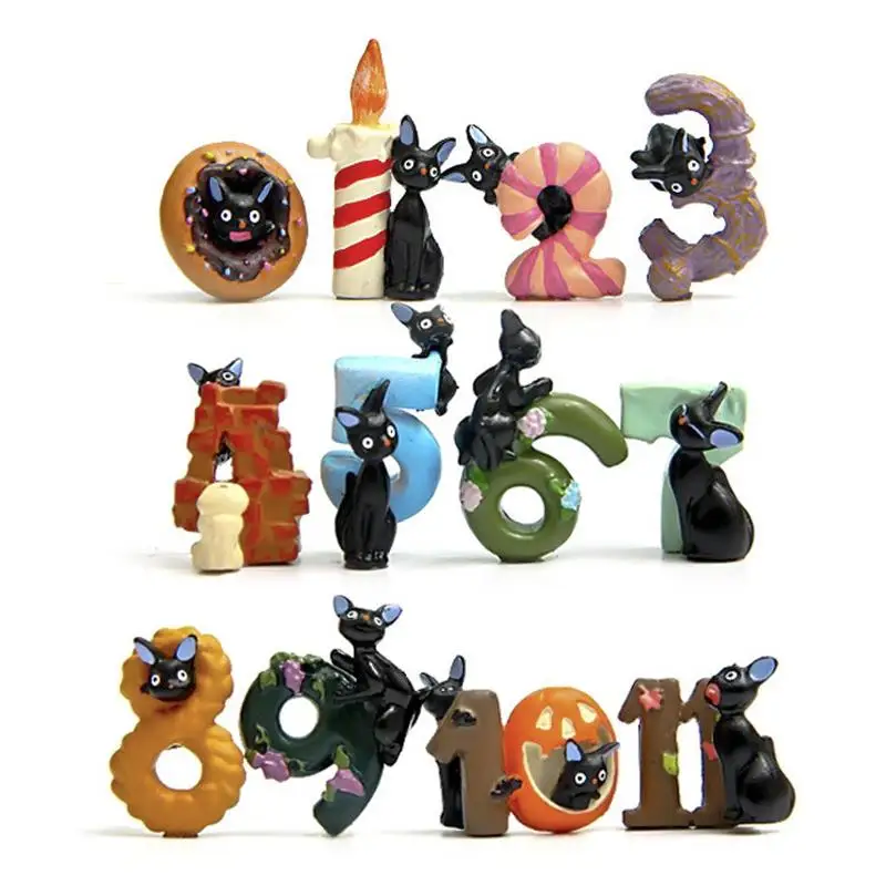 

12pcs Studio Ghibli Miyazaki Kiki's Delivery Service Black JiJi Cat Cosplay Digital 0-11 Action Figure Toys Collection Model Toy