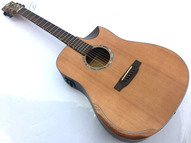 

professional solid red cedar top electric acoustic guitar free string free shipping