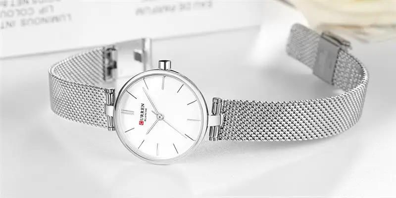 CURREN Простые аналоговые кварцевые часы для женщин из нержавеющей стали сетчатые наручные часы дамское платье браслет часы женские часы подарок