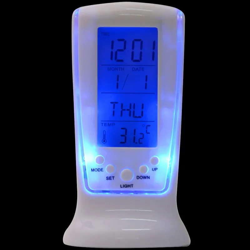 

Digital Calendar Temperature LUMINOVA Backlight LED Screen Desktop Alarm Clock White Color Plastic Modern Design P20