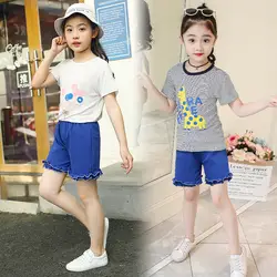 Детская одежда костюмы для девочек, детские спортивные летние комплекты из двух предметов для отдыха с короткими рукавами, в деловом стиле