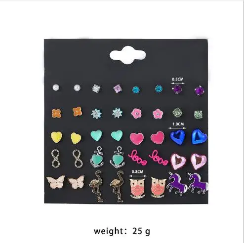 

Korean 20 pairs set Heart Earrings Trendy Women Rhinestone Brincos Earrings Bijoux Jewelry Gift E5914