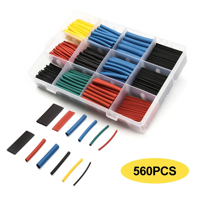 

560PCS Heat Shrink Tubing Polyolefin 2:1 Insulation Sleeve Assortment Wrap Wire Kit Heat Shrink Tubes Set With Box