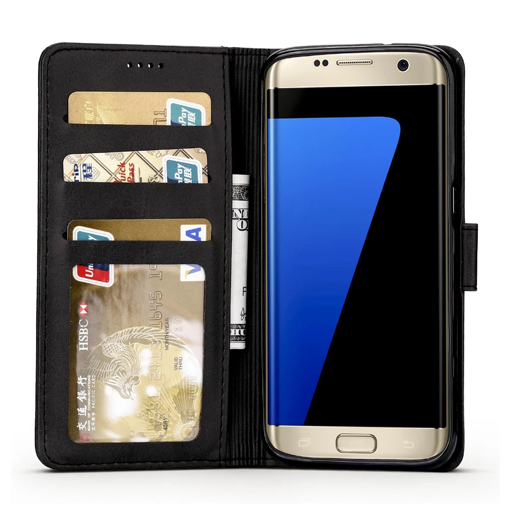Luxury PU Leather Wallet Case For Samsung Galaxy S7 S7 Edge Cards