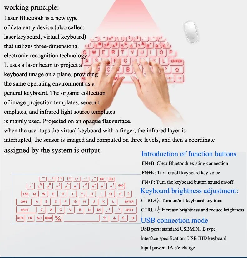 Лазерная лазерная проекция Виртуальная клавиатура 7800 мАч Зарядка сокровище беспроводной bluetooth динамик клавиатура mp3-плеер