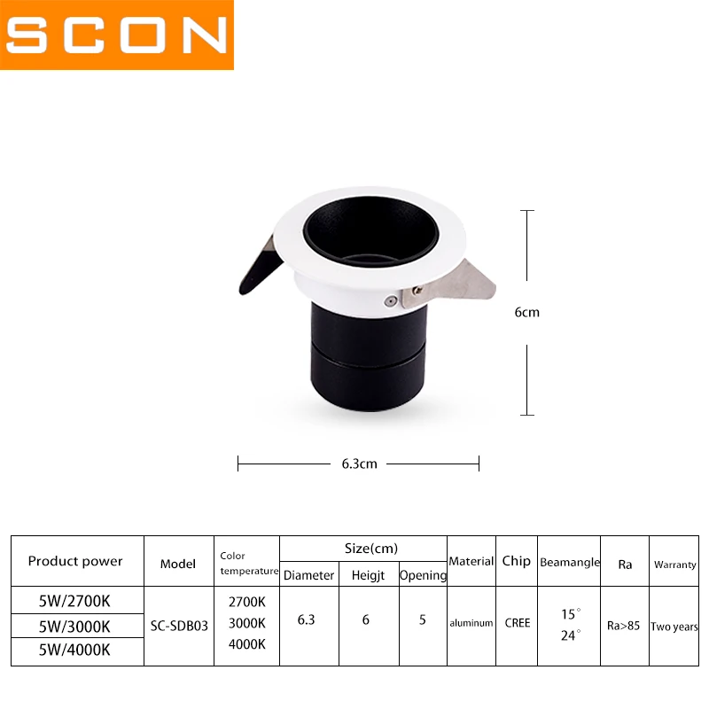 SCON Мини светодиодный прожектор CREE 5W110V 220 В потолочный светильник для внутреннего