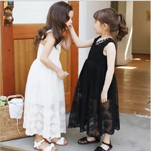 Кружевные платья для девочек лето года новые кружевные платья для девочек без рукавов модные платья для вечеринок высшего класса детская одежда 2-10 лет детская одежда