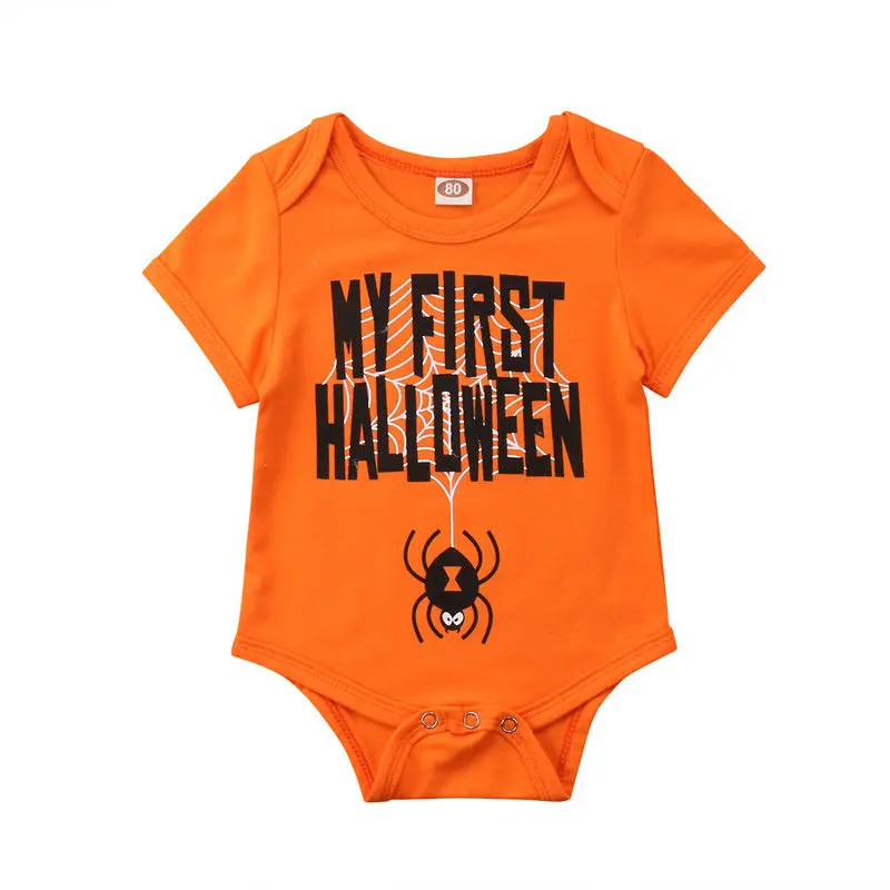 

2018 Newborn Infant Baby Boy Girl Short Sleeve Letter Print Cotton Romper Jumpsuit Outfits Halloween Clothes