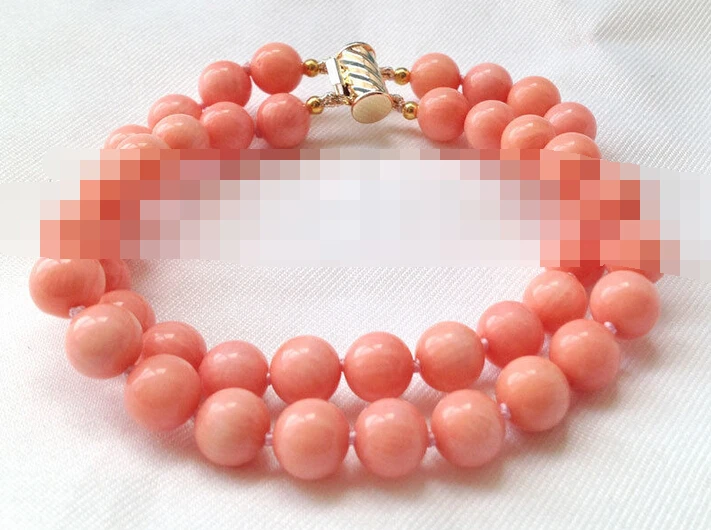 

00894 2row round pink coral bracelet gold filled clasp