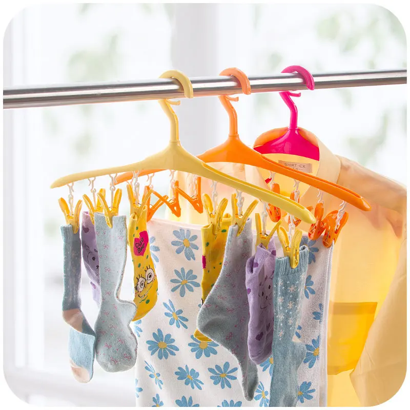

Plastic Portable Bathrooms Cloth Hanger Rack with Detachable Clips Clothespin Clothes Hangers Socks Underwear Drying Clips