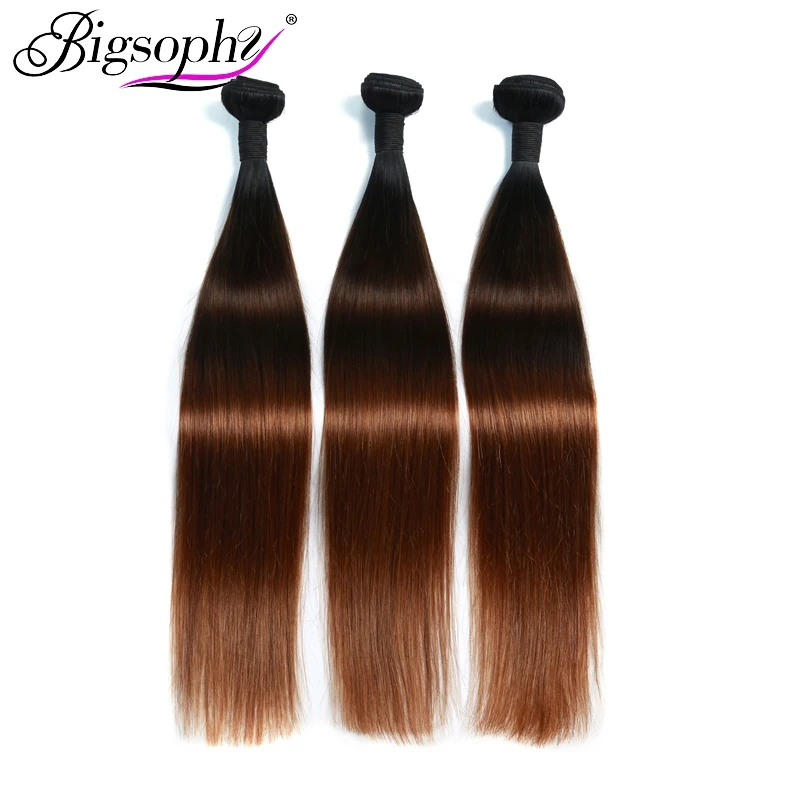 

Bigsophy Hair Peruvian Hair Weave Bundles Straight Human Hair 3 Pcs 10-28 inch Top Remy Hair 3 Tone Ombre Color 1B/4/30 Human