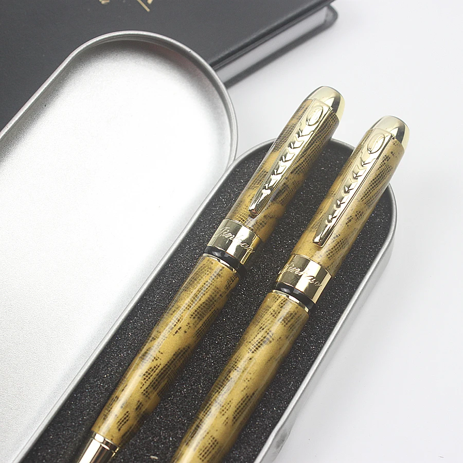 Jinhao250 Роскошные Металлические перьевые ручки, металлическая подарочная коробка, синие и черные чернила для офиса, деловая шариковая ручка