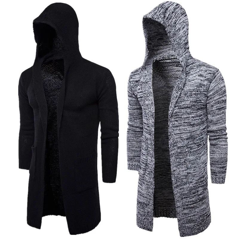 

2019 New Fashion Mens Cardigan Sweaters Casual Long Coat Autumn Hooded Knitted Sweaters Sweatercoats Male Embroidery Cardigan