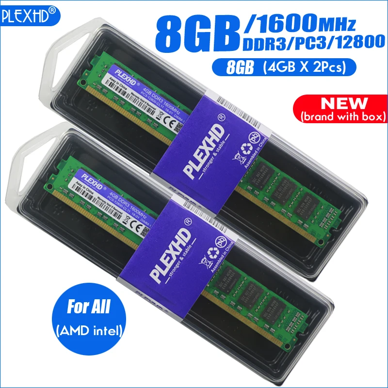 

New 8GB (2pcsX4GB) 8G DDR3 PC3-12800 PC3 12800 1600MHz For Desktop PC DIMM Memory RAM 240 pins (For intel amd) System Compatible