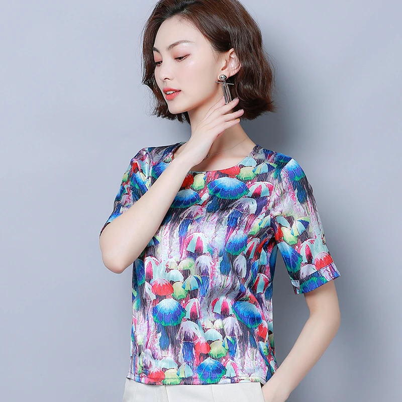 Korean Fashion Silk Women Blouses Satin Womens Tops and Blouses Short Sleeve Black Women Shirts Plus Size XXXL/4XL Ladies Tops