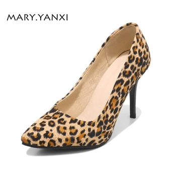 

Women Plus Size Shoes Pumps Flock Leopard Slip-on Casual Fashion High Heels Thin Heel Pointed Toe Shallow Non-slip Rubber Sole
