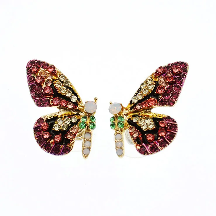 Серьги-гвоздики из сплава с бабочкой для девочек и женщин, супер сказочные серьги, стразы из кристаллов, женские серьги, ювелирные изделия в стиле бохо - Окраска металла: 1pair purple earring