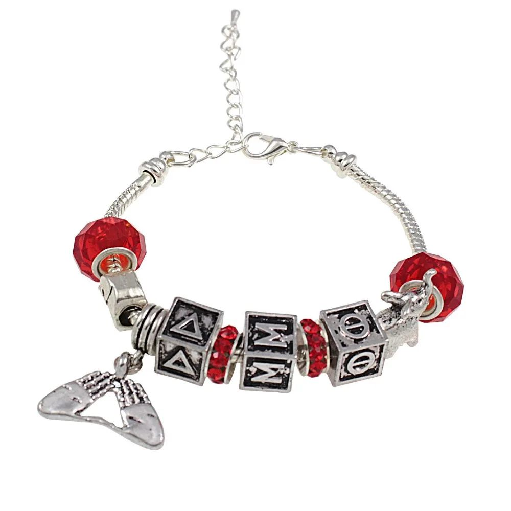 

Newest Delta Sigma Theta Sorority big beads red crystal handsign custom bead dst Bracelet