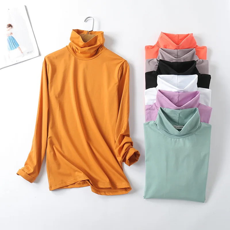 Turtleneck White Slim Fit T Shirt Basic Tee Women Girl Long Sleeve Brief Tops Fall New Fashion Casual Sexy Stretchy D123|Футболки| |