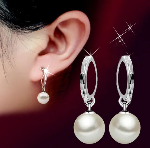 Aliexpress Silver Plated S Pearl Earrings Jewelry Silver Plated S Pearl Earrings Jewelry Whole Flower Hoop For Women Brand Cuff Bijoux 2017