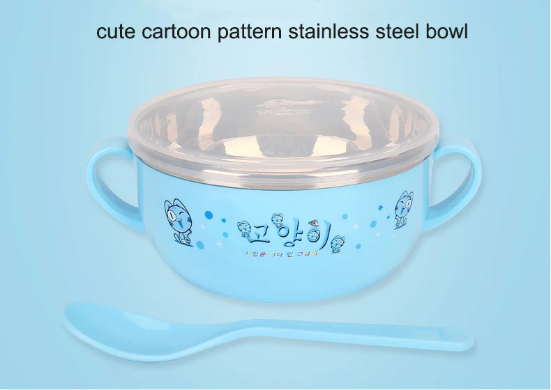 Нержавеющая сталь для Миски Детские чаша ложка набор Портативный детская Столовая посуда изоляции анти-горячий рисовый суп двойная ручка
