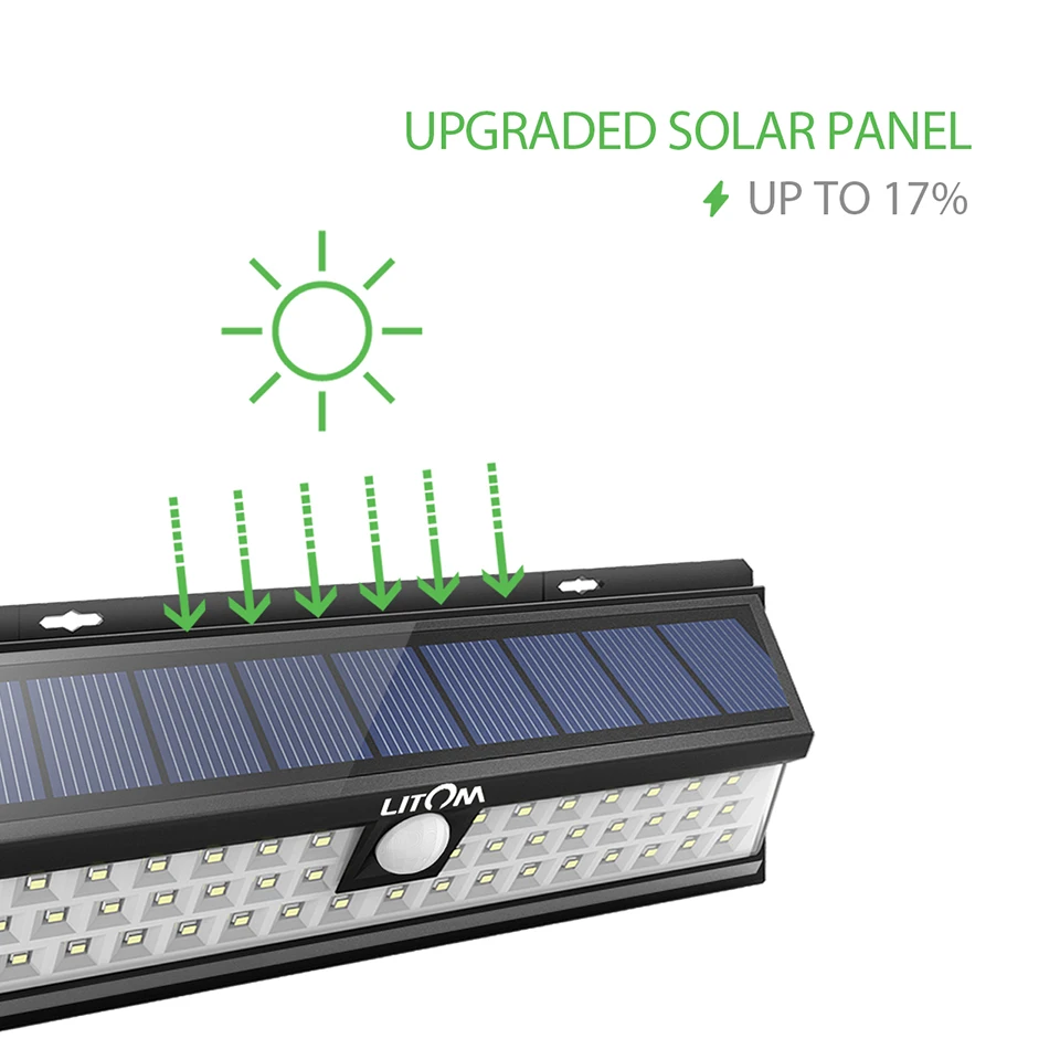 Litom 54 светодиодный солнечный свет Водонепроницаемые гирлянды на солнечной батарее с 120 градусов широкоугольным движения солнечного света