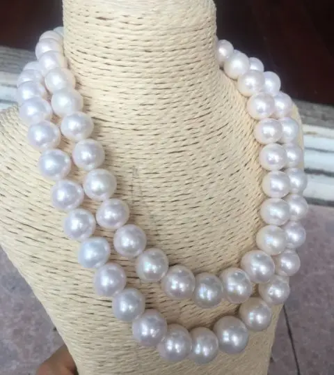 

double strands 11-12mm south sea white round pearl necklace 18"19"14k