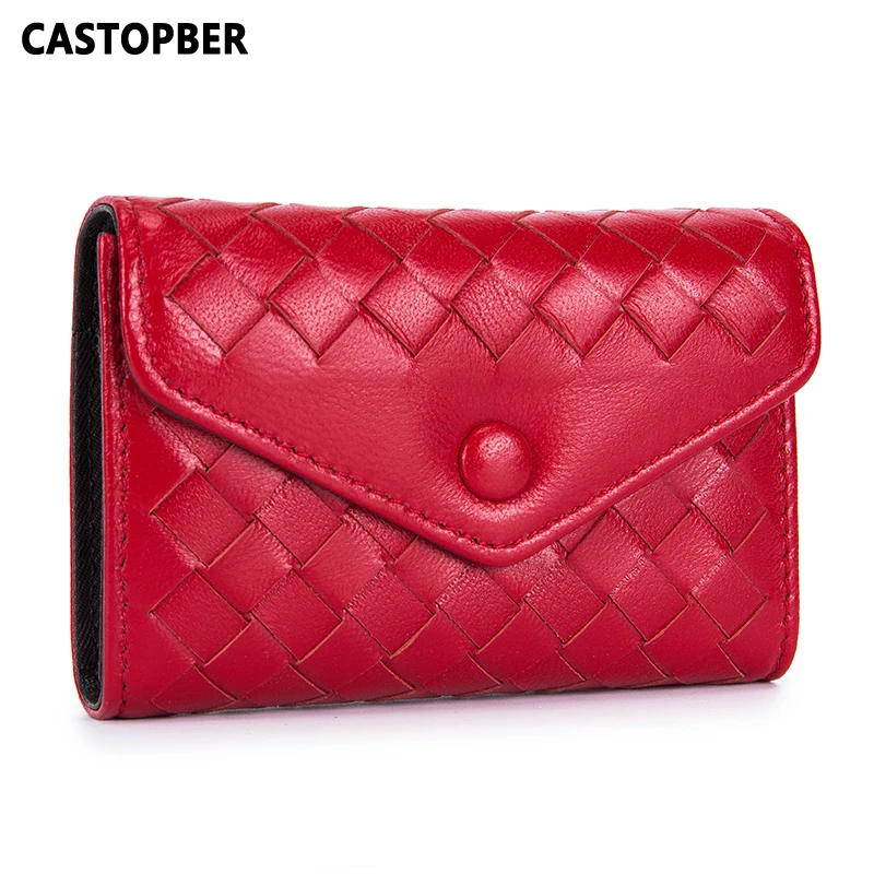 New Designer Fashion Woven Pattern Genuine Sheepskin Leather Slim Card Wallet Casual Business ...