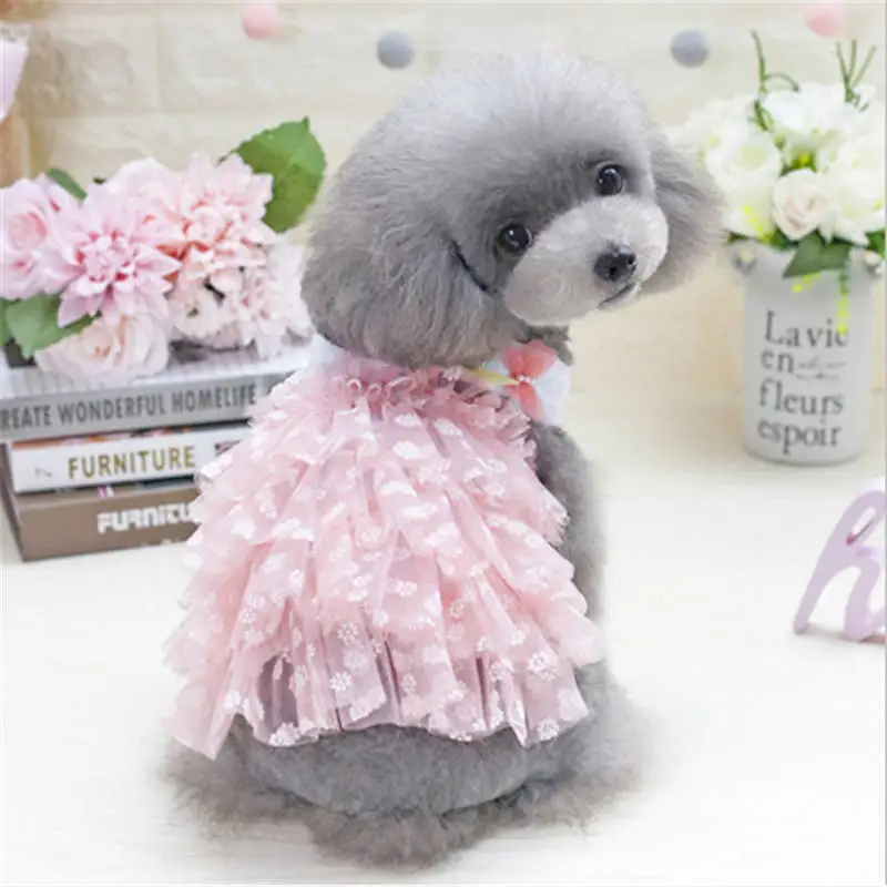 

New 2019 Hot Sale Cotton Pet Cute Summer Sling Princess Dress Puppy dog Cats Party Lace dresses Butterfly Skirts Costume Appare