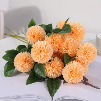 

5 pcs/set 3 Head Yellow Hydrangea Artificial Flowers Bouquet Long Stem Silk Dandelion Fall Home party Decor Fake Flower
