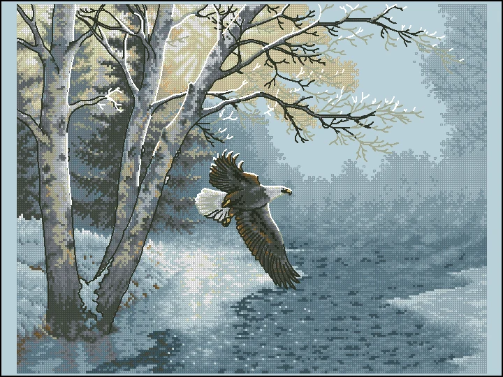 

Lovely Gold Collection Counted Cross Stitch Kit Morning Flight Eagle Winter Snow Lake Forest dim 70-35267 35267