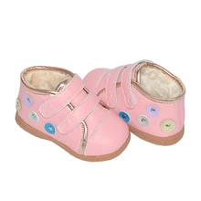 여자 발목 부츠 진짜 가죽 겨울 신발 봉제 핑크 자주색 땡땡이 무늬 어린이 13.3-18.3cm SandQ 아기 새로운 chaussure