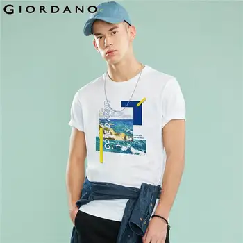 

Giordano Men CHEN HUI Couple T-shirt Women Printed Blue Coast Pattern Cotton Summer Tshirt Short Sleeve Fashion Camisetas