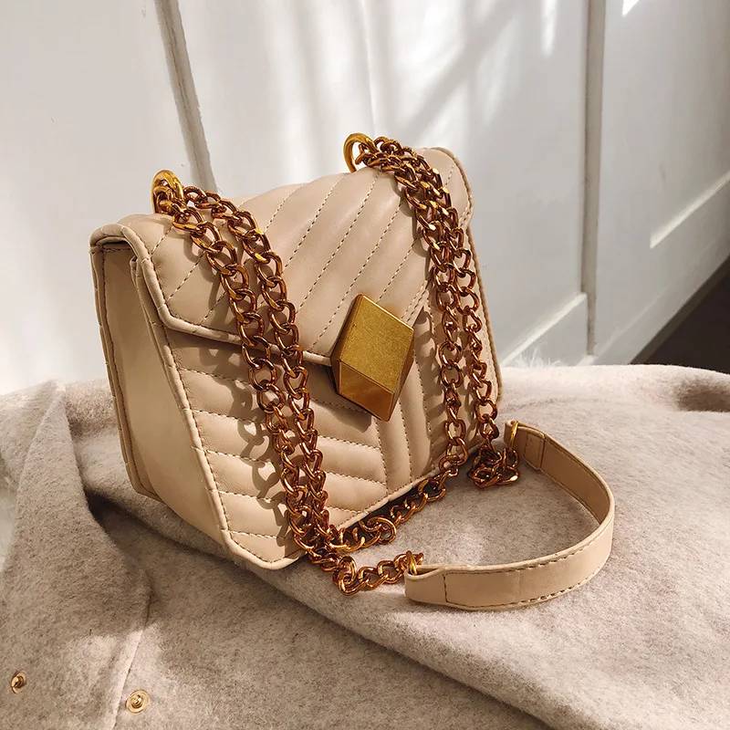 

Chain Casual Messenger Bag Small Square Lock Women Messenger Bag Flap Lady Handbag Famous Brand Designer Crossbody Shoulder Bag
