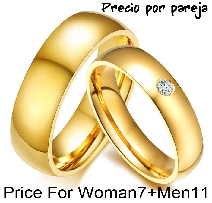 Простые классические один кристалл обручальные кольца для Для женщин Для мужчин золото Цвет Нержавеющая сталь пара группа любителей ювелирных подарок 2 шт./пара - Цвет основного камня: Woman7Men11