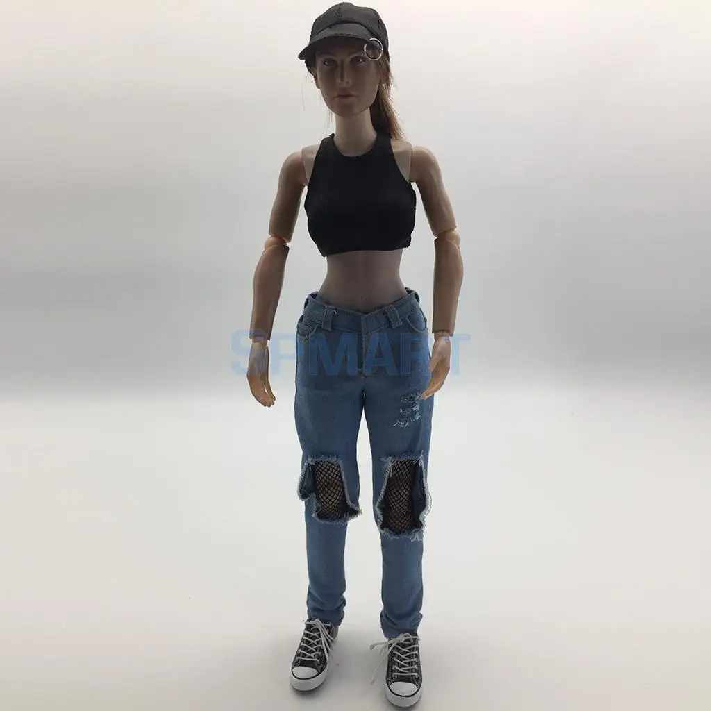 1/6 Scale Female Ripped Jeans Women Pants Clothes Set for 12'' Phicen Kumik Soldier Action Figures Collectible DIY Accessories