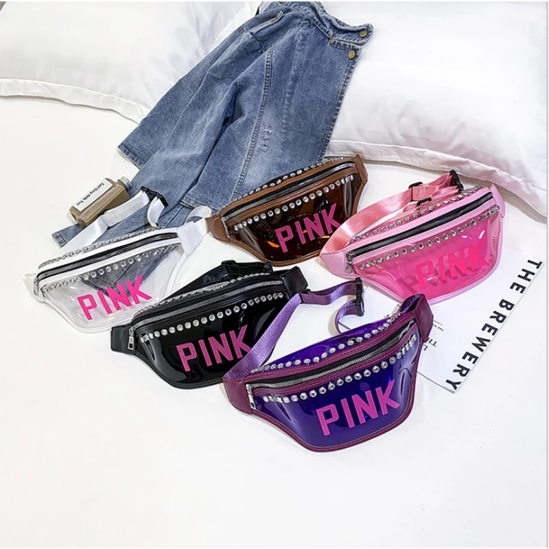 

Transparent bag handbags new PINK cute cartoon chest bag Messenger bag wild ins women's sports pocket jelly package