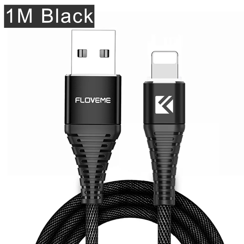 FLOVEME USB кабель для iPhone Xr Xs X 7 8 Plus 6 6s 5S se 1 м/2 м высокопрочный 2A Быстрая Зарядка Кабели для мобильных телефонов зарядное устройство Шнур для передачи данных - Цвет: 1M Classic Black