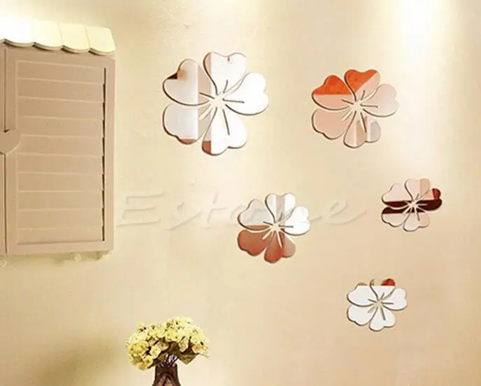 

5pcs/lot Hot Mirror Style Flowers Removable Decal Vinyl Art Wall Sticker Home Deco
