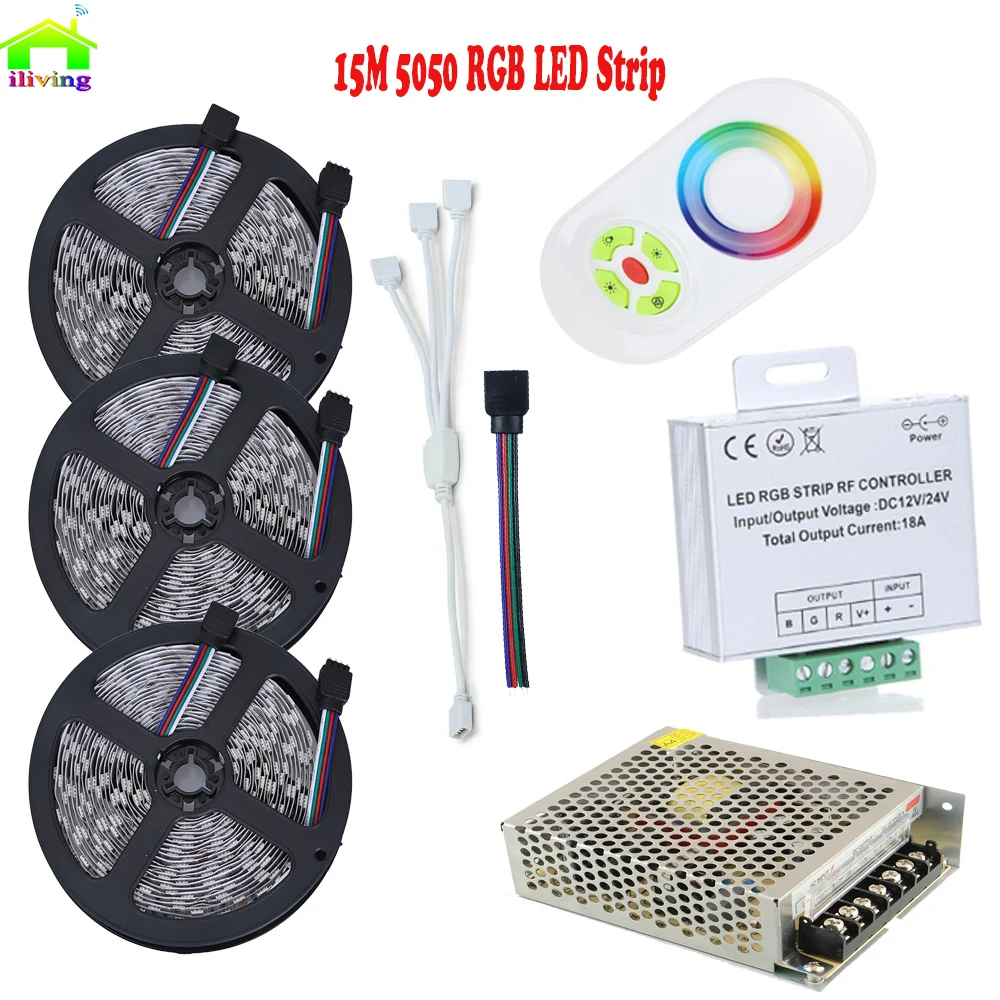 15 м 10 м 5 м 5050 IP65 RGB Светодиодные ленты диод свет DC12V 60 Светодиодный s/M с Smart wi-Fi Управление; IOS Android Управление AC Питание