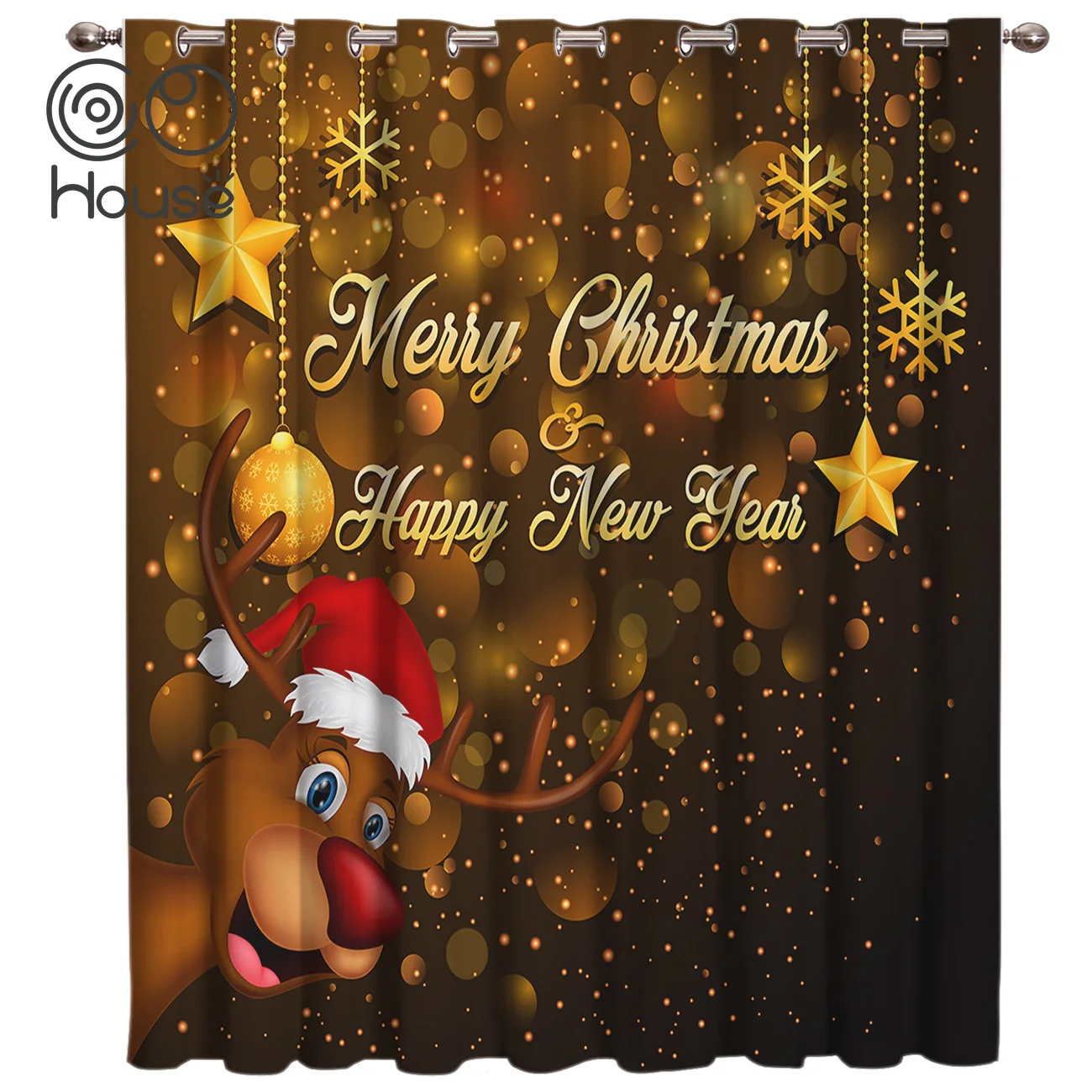 COCOHouse Merry Christams Happy New Year Elk Room Curtains Large Window Dark Blinds Decor Bathroom Out | Дом и сад