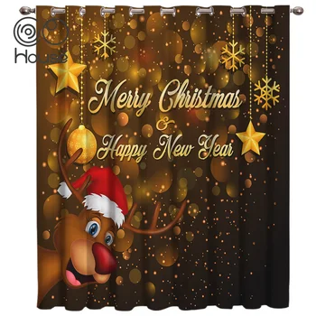 

COCOHouse Merry Christams Happy New Year Elk Room Curtains Large Window Window Curtains Dark Window Blinds Decor Bathroom Out
