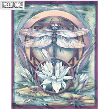 

Diamond Painting Full Diamond Embroidery Flowers Lotus Dragonfly 3D DIY Kits Mosaic Decorative Rhinestone Decor YY