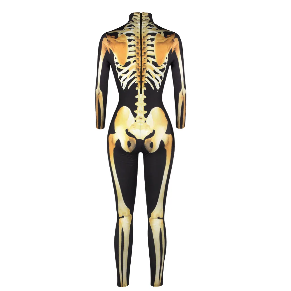 2017 New Halloween Costume Golden Skeleton Bone Frame Women Jumpsuit-4