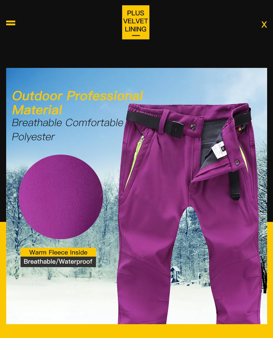 Hiking Pants Winter Woman Waterproof Hunting Trousers Softshell Fleece Warm Women's Pants Lightweight Women's Sports Pants (2)