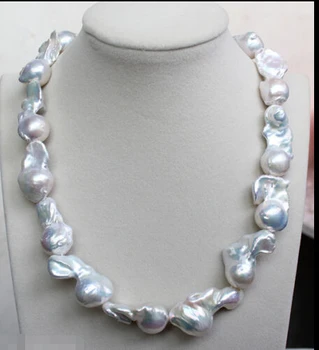 

Free shipping@@@@@ 20*30 mm REAL HUGE AAA WHITE SOUTH SEA WHITE keshi reborn PEARL necklace 18''