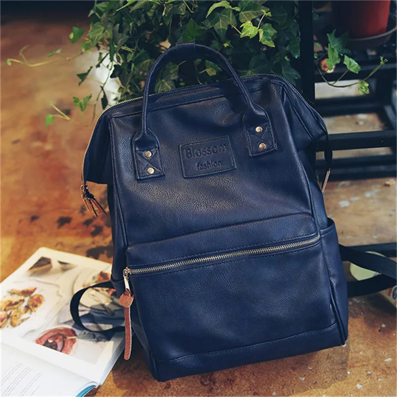 Брендовый женский рюкзак из искусственной кожи, водонепроницаемый рюкзак для ноутбука, вместительные школьные сумки, рюкзак для путешествий для девочек-подростков, Mochila Bolsas - Цвет: dark blue